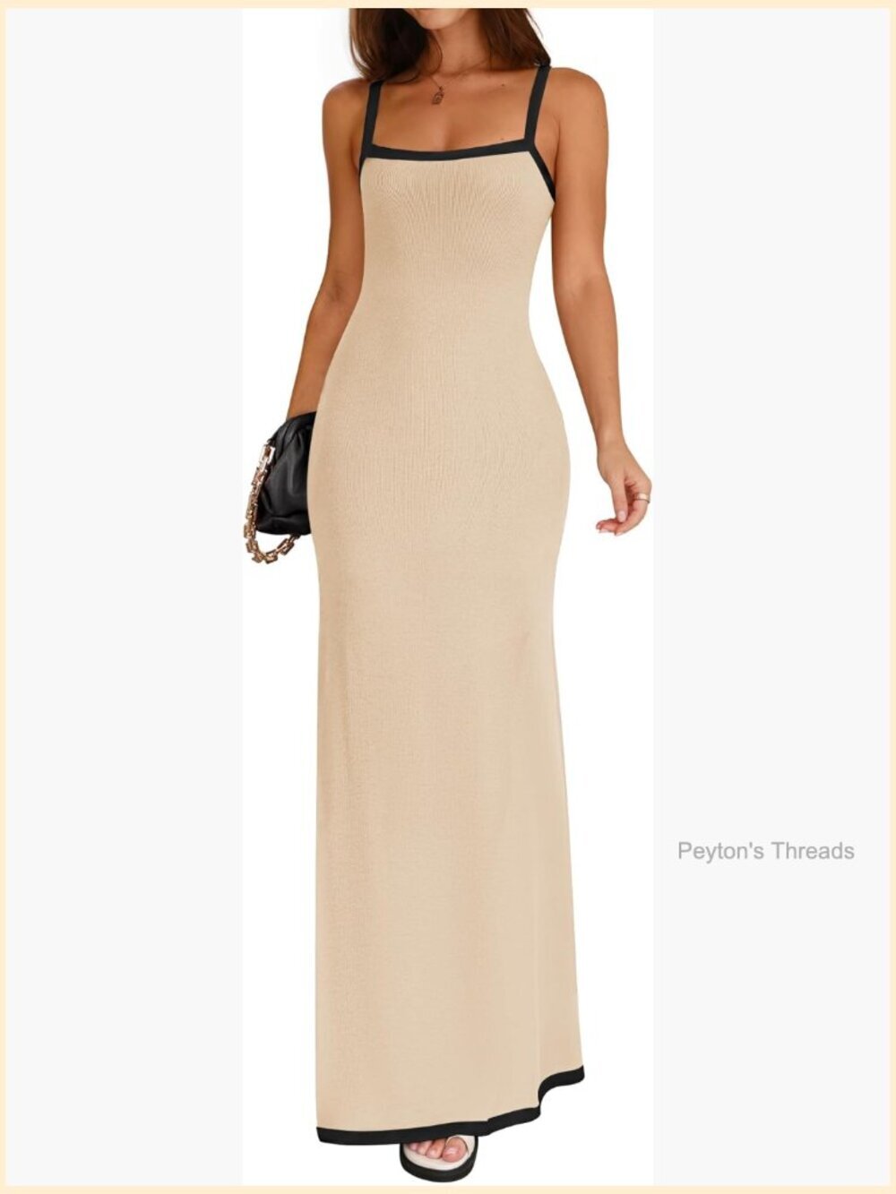 Sleeveless Square Neck Spaghetti Strap Bodycon Maxi Dress